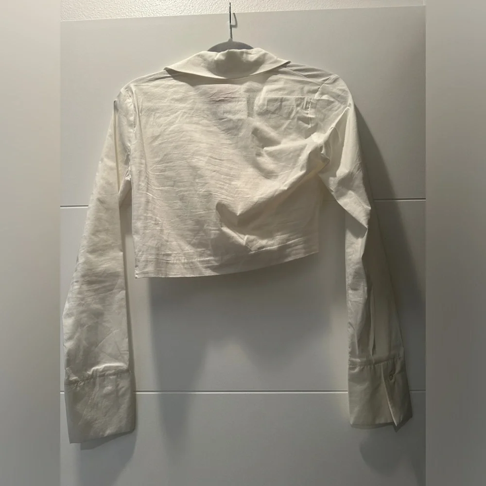 Cotton Candy LA Chic White Wrap Crop Top with Long Cuffed Sleeves Holiday Chic M - Picture 12 of 13